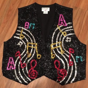 SEQUINNED VEST MUSIC THEME BLACK & VIBRANT COLORS